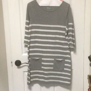 Boden Gray and White Striped Pocket Knit Dress